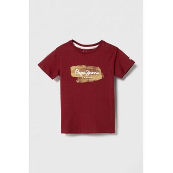 Pepe Jeans tricou de bumbac pentru copii culoarea bordo, cu imprimeu