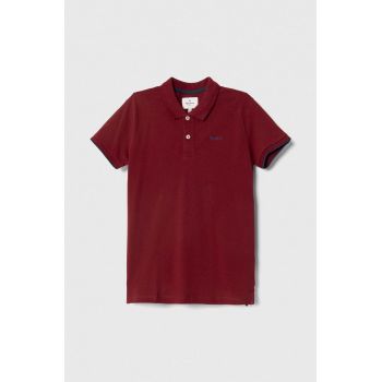 Pepe Jeans tricouri polo din bumbac pentru copii culoarea bordo, neted