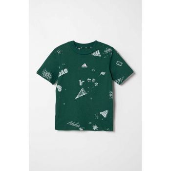 adidas tricou de bumbac pentru copii J BLUV Q3 AOPT culoarea verde, modelator