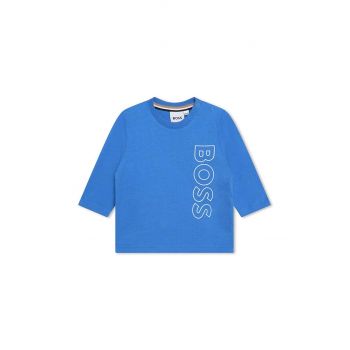 BOSS longsleeve din bumbac pentru bebeluși culoarea albastru marin, cu imprimeu