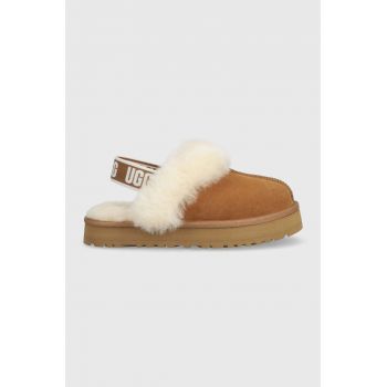 UGG papuci din piele Funkette culoarea maro