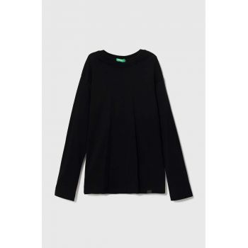 United Colors of Benetton longsleeve din bumbac pentru copii culoarea negru, melanj