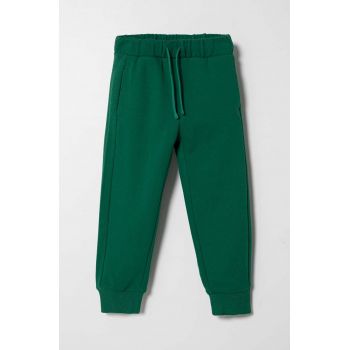 United Colors of Benetton pantaloni de trening pentru copii culoarea verde, melanj