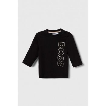 BOSS longsleeve din bumbac pentru bebeluși culoarea negru, cu imprimeu