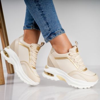 Sneakers dama cu platforma Bej din Piele Ecologica Rendo