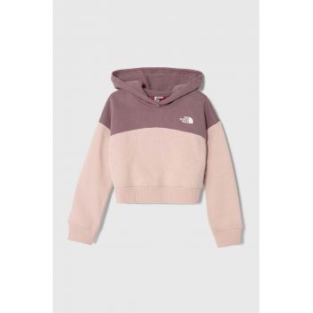 The North Face hanorac de bumbac pentru copii G DREW PEAK CROP P/O HOODIE culoarea maro, cu glugă, neted ieftina