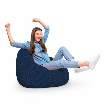 Fotoliu Puf Bean Bag tip Para XL albastru inchis si linii bej