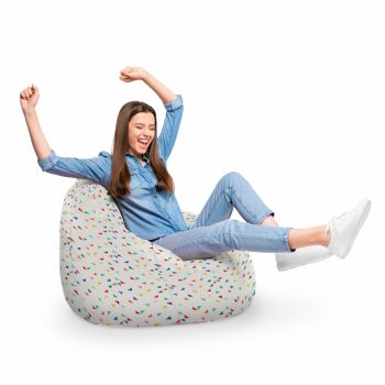 Fotoliu Puf Bean Bag tip Para XL bej cu triunghiuri multicolore