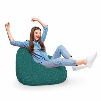 Fotoliu Puf Bean Bag tip Para XL turcoaz inchis si linii aurii