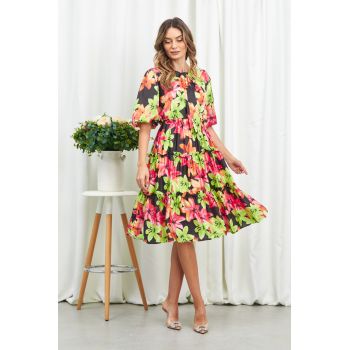 Rochie Cecille Negru Floral la reducere