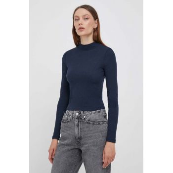 Pepe Jeans longsleeve femei, culoarea albastru marin, cu turtleneck