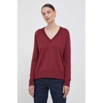 Pepe Jeans pulover din amestec de lana femei, culoarea bordo, light