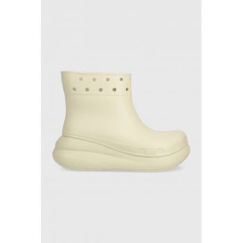 Crocs cizme Classic Crush Rain Boot femei, culoarea bej, 207946