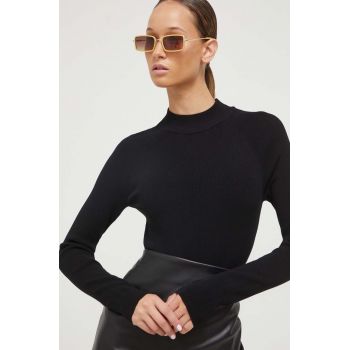 HUGO pulover femei, culoarea negru, light, cu turtleneck