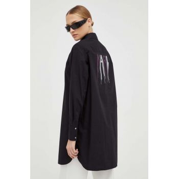 Karl Lagerfeld camasa din bumbac femei, culoarea negru, cu guler clasic, regular