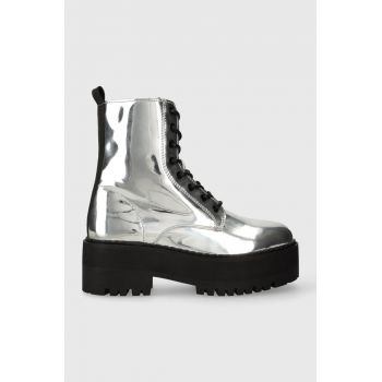 Tommy Jeans botine TJW FLATFORM ZIP UP METALLIC femei, culoarea argintiu, cu platforma, EN0EN02403