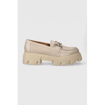 Charles Footwear mocasini de piele Vloglola femei, culoarea bej, cu platforma, Vloglola.Loafer.Beige