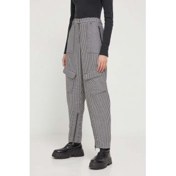 Iceberg pantaloni din lana culoarea gri, lat, high waist