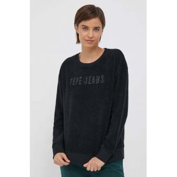 Pepe Jeans bluza femei, culoarea negru, cu imprimeu