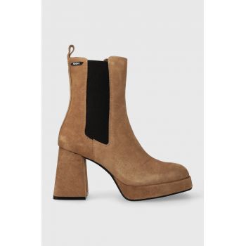 Pepe Jeans botine ABBA CHELSEA femei, culoarea maro, cu toc drept, PLS50495