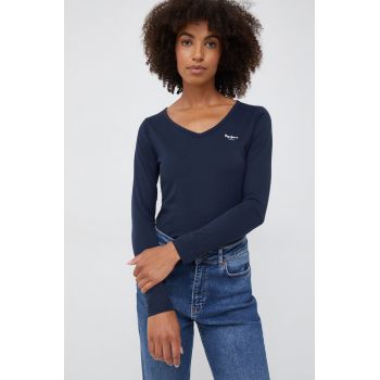 Pepe Jeans longsleeve din bumbac culoarea albastru marin