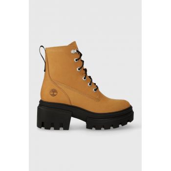 Timberland bocanci de piele Everleigh Boot 6in LaceUp femei, culoarea maro, cu platforma, TB0A41QK2311