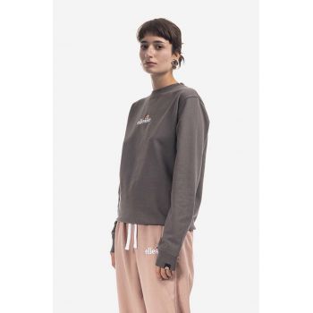 Ellesse hanorac de bumbac Sappan Sweatshirt femei, culoarea gri, cu imprimeu SGM13149-BROWN