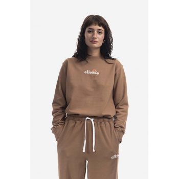 Ellesse hanorac de bumbac Sappan Sweatshirt femei, culoarea maro, cu imprimeu SGM13149-BROWN