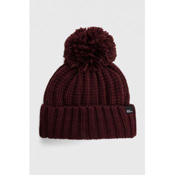 Jack Wolfskin caciula culoarea bordo, din tricot gros