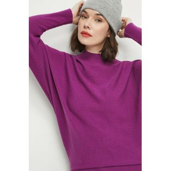 Medicine pulover femei, culoarea violet, light, cu turtleneck