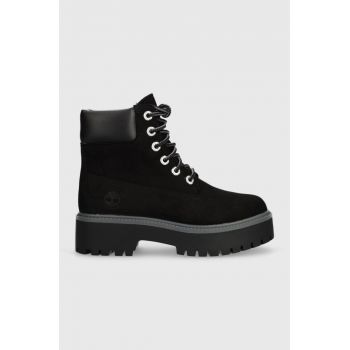 Timberland bocanci din piele intoarsa Stone Street 6in WP femei, culoarea negru, cu platforma, izolare usoara, TB0A5RH50151