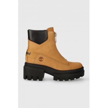 Timberland cizme de piele Everleigh Boot Front Zip femei, culoarea maro, cu platforma, izolare usoara, TB0A5YHM2311