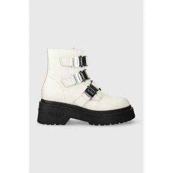 Tommy Jeans cizme de piele TJW CHUNKY BOOT HARDWARE femei, culoarea alb, cu platforma, EN0EN02443