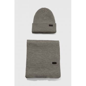 Barbour set căciulă și fular Crimdon Beanie & Scarf Gift Set culoarea gri MGS0019