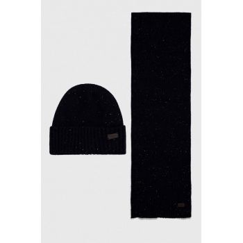 Barbour căciulă și fular Carlton Fleck Beanie & Scarf Gift Set culoarea bleumarin MGS0047