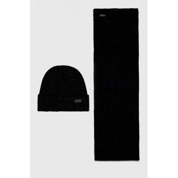 Barbour căciulă și fular Carlton Fleck Beanie & Scarf Gift Set culoarea negru MGS0047