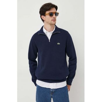 Lacoste pulover de bumbac culoarea bleumarin, cu turtleneck