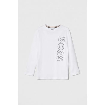 BOSS longsleeve copii culoarea alb, cu imprimeu