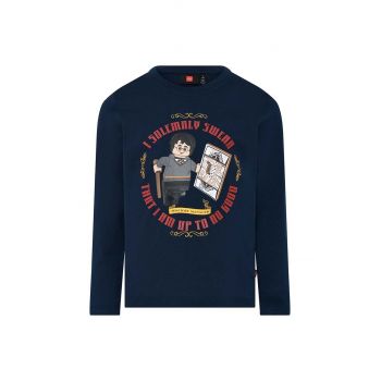 Lego longsleeve din bumbac pentru copii culoarea albastru marin, cu imprimeu