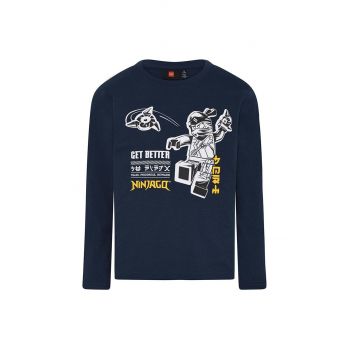 Lego longsleeve din bumbac pentru copii culoarea albastru marin, cu imprimeu