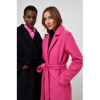 Answear Lab palton de lana X limited collection NO SHAME culoarea roz, de tranzitie, desfacut