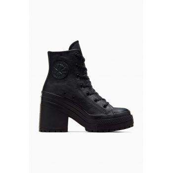 Converse cizme de piele Chuck 70 De Luxe Heel femei, culoarea negru, cu toc drept, A06145C