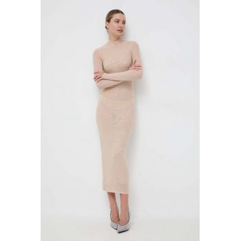 Bardot rochie culoarea bej, maxi, mulata