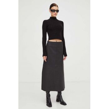 By Malene Birger fusta de piele culoarea negru, midi, evazati