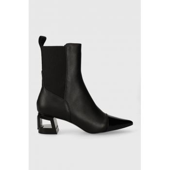 Karl Lagerfeld ghete chelsea de piele TETRA HEEL femei, culoarea negru, cu toc drept, KL31640