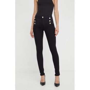 Morgan pantaloni femei, culoarea negru, mulata, medium waist