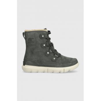 Sorel pantofi de piele intoarsa EXPLORER NEXT JOAN WP femei, culoarea gri, cu toc plat, izolare usoara, 2058871028