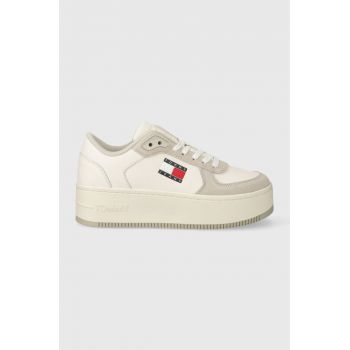 Tommy Jeans sneakers din piele TJW FLATFORM MAT MIX culoarea alb, EN0EN02538