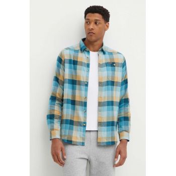 Columbia cămașă Cornell Woods Flannel LS bărbați, culoarea turcoaz, cu guler clasic, regular 1617951