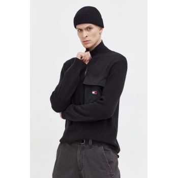 Tommy Jeans pulover de bumbac culoarea negru, cu turtleneck